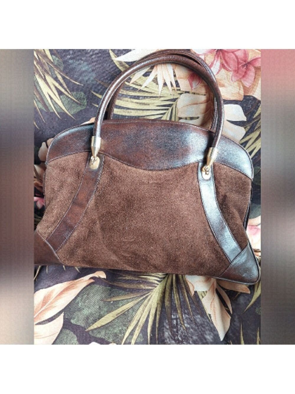 Chocolate Brown Faux Suede and Synthetic Leather Bag